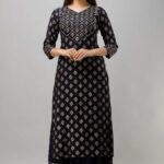 Elegant Printed Rayon Skirt Set With 3/4th Sleeves