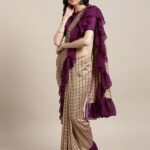 Latest Checks Print Vichitra Silk Saree With Ruffle Border