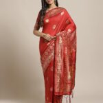 Latest Silk Blend Zari Woven Banarasi Saree With Jhalar