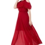 Women's Georgette Cold Shoulder Maxi Dress