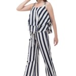 Women's Poly Crepe Stripe Top & Bottom Set
