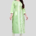Elegant Striped Printed Ruby Cotton Calf Length Kurti