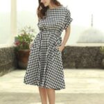 Women Cotton Checks Mid-Length Dress