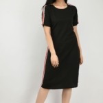 Women's Crepe Stripe Mid-Length Dress
